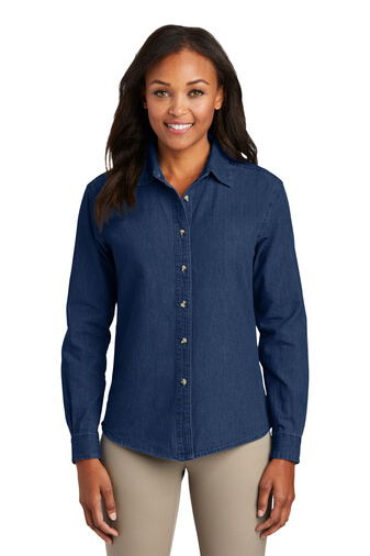 Women's Port & Company® Long Sleeve Value Denim Polo Shirt