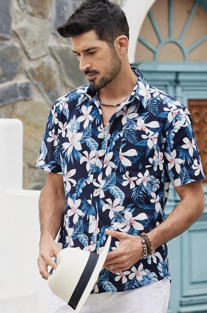 Mens Hawaiian Shirts Short Sleeve Casual Button Down Tropical Beach Shirt