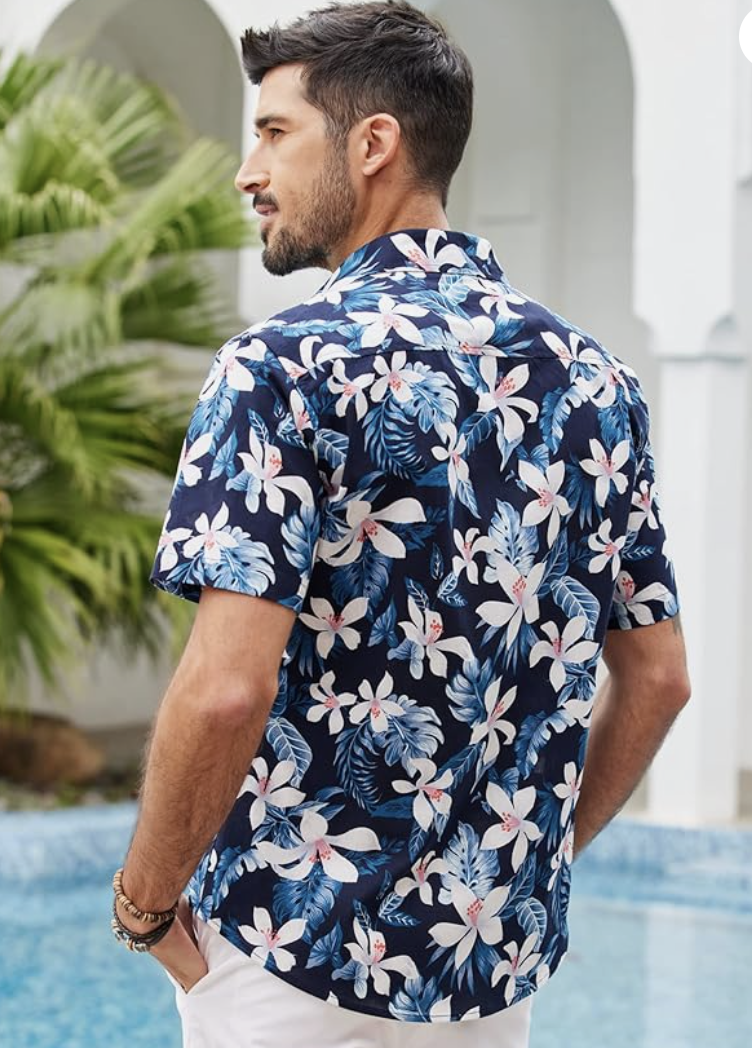 Mens Hawaiian Shirts Short Sleeve Casual Button Down Tropical Beach Shirt - Image 2